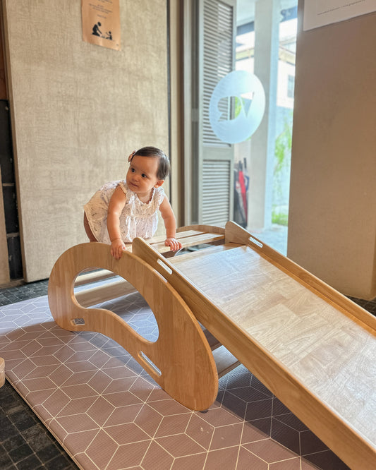 Toddler climbing Tabur Arch & Slide Solid Wood Malaysia