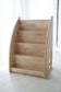 Cerita bookshelf in natural rubberwood with hidden storage 