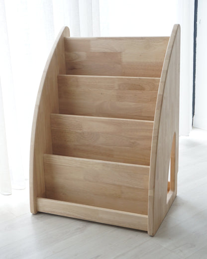 Cerita bookshelf in natural rubberwood with hidden storage 